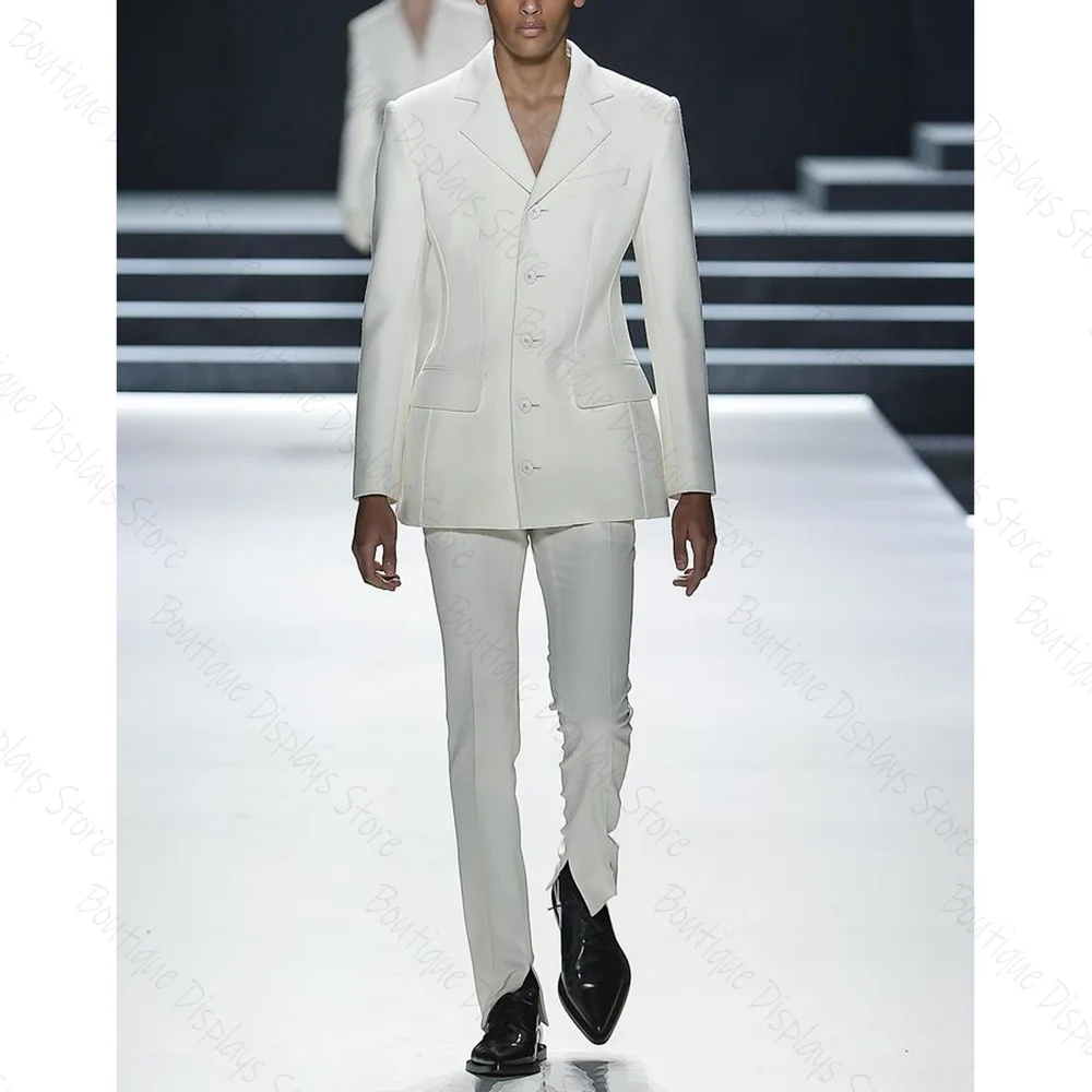 

Pure White Slim Men Suits Single Breasted Slim Fit Custom Made Wedding Male Blazer Sets Two Pieces Jacket+Pants Costume Homme
