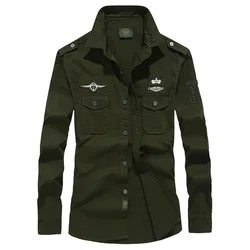 Camisas militares de manga larga para hombre, ropa informal de algodón con múltiples bolsillos, buena calidad, talla grande