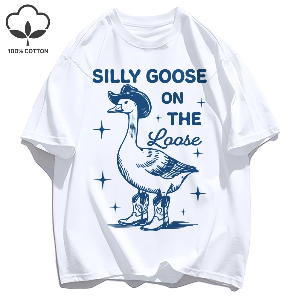 Silly Cool Goose Printing Herren T-Shirt Trendy Oversize Kurzarm Baumwolle Loose Tee Trendy Hip Hop Unisex Basics T-Shirts