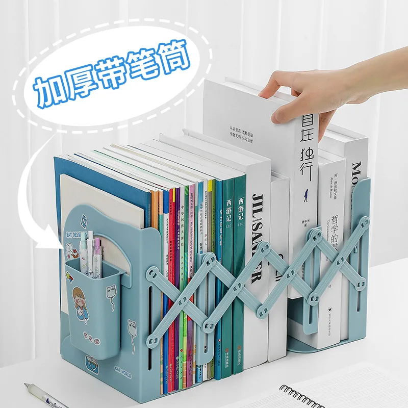 Imagem -02 - Bookends Ajustáveis para Prateleiras Book Support Stand Grupo Estante Retrátil com Suporte de Caneta Desk Organizer Acessórios de Escritório