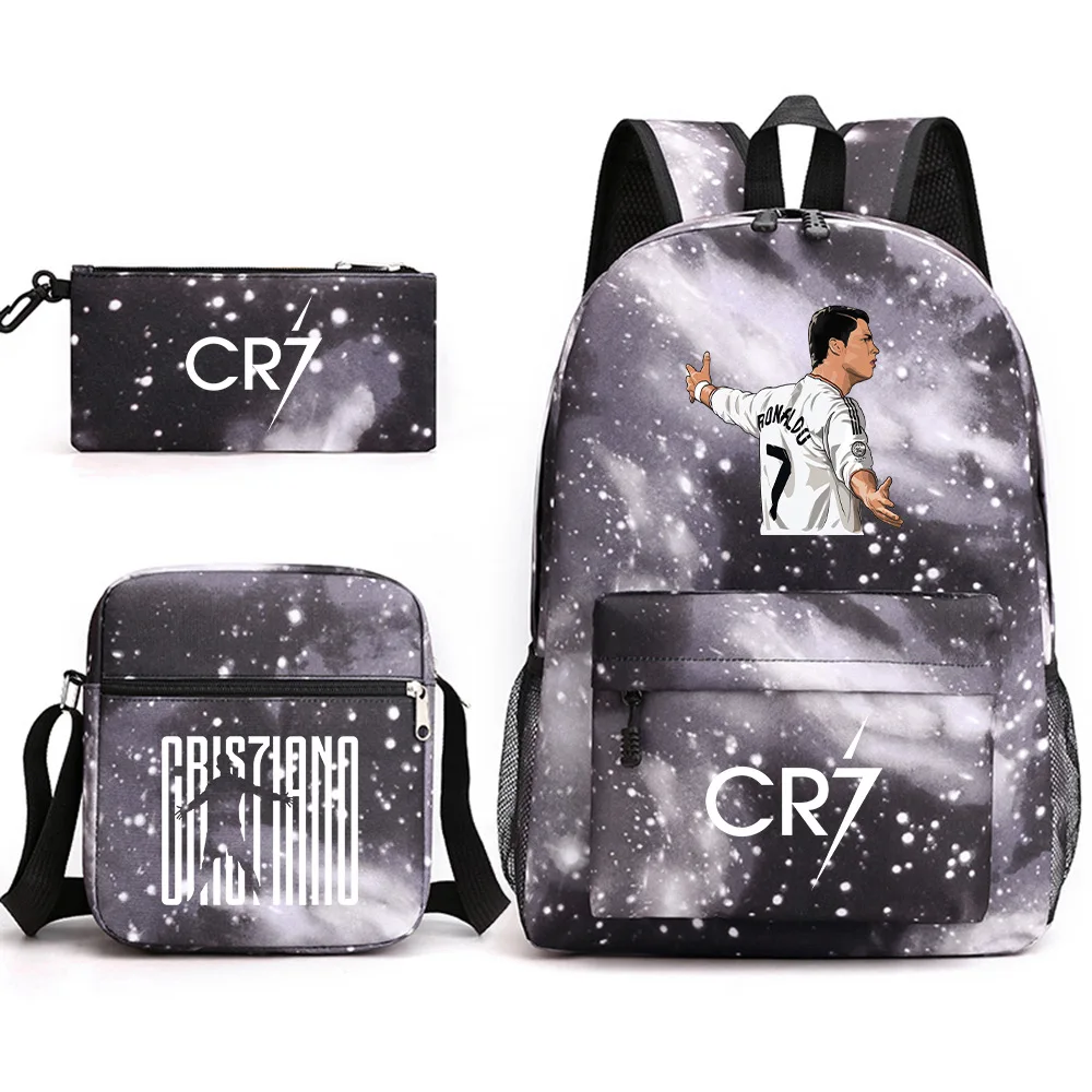 Plecaki 3 szt. CR7 damskie mężczyźni podróżują do drzwi na co dzień Mochilas nastolatki torby szkolne na laptopy z torbami na ramię