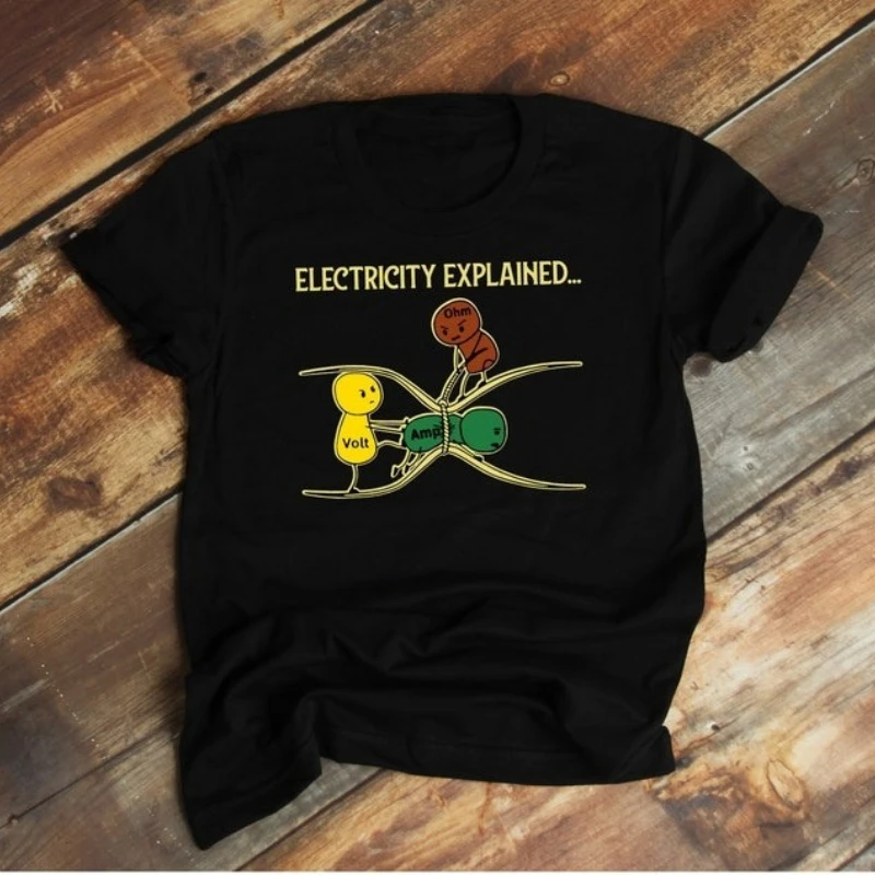 

Electricity Explained Cotton T Shirt Ohm's Law Voltage Ampere Resistance Electric Engineering T Shirt Vintage TShirt Streetwear