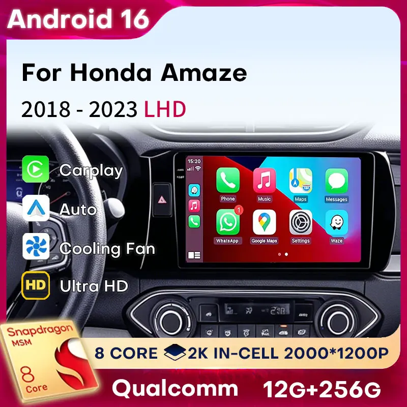 Android 16 Carplay For Honda Amaze 2018 2019 2020 2021 2022 2023 LHD Navigation Stereo Car Radio DSP Player 4G LTE Audio 2din BT