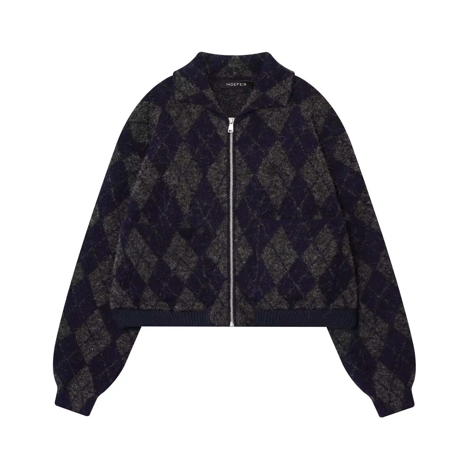 

2025 Diamond-Pattern Knit Pilot Jacket Retro Plaid Long-Sleeve New-Style Coat Warm-Hearted Street Style