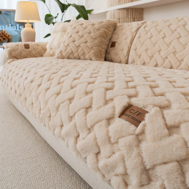Winter pluizige bankhoes imitatie konijn pluche antislip bankkussen voor woonkamer zachte universele bankhoes handdoekdeken