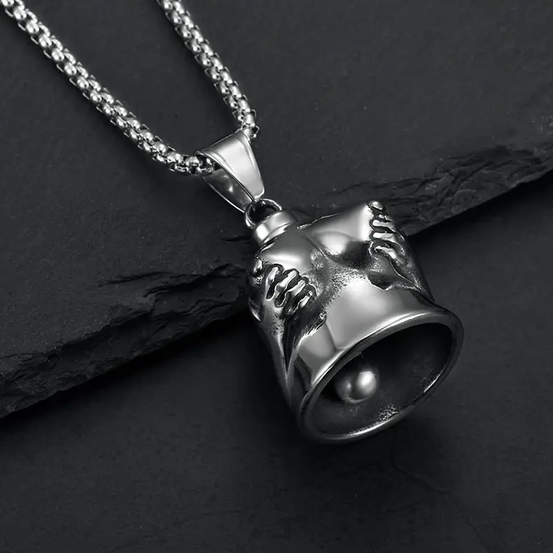 Motorcycle Riding Guardian Bell Stainless Steel Polished Palm Exorcism Pendant for Safety And Protection