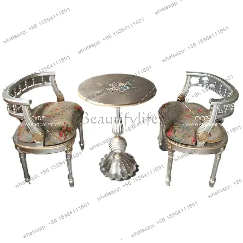 PG Round Coffee Table with Solid Wood Top Champagne Silver Finish Modern Living Room Balcony Set Includes One Table and Two