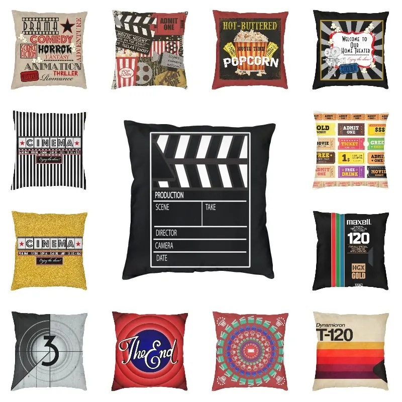 Movie Theater Cinema Ticket Throw Pillow Case Decoration Vintage Production Film Cushion Cover for Living Room Sofa Pillowcase