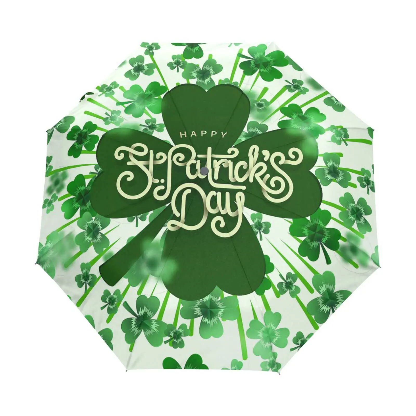 

St Patrick's Day Travel Umbrella Good Luck Four Leaf Clover Folding Rain Umbrellas Windproof Compact Lightweight for Adults Teen