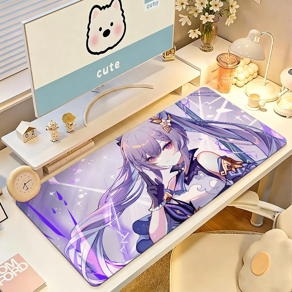 Genshin Impact Keqing Mouse Pad Large Non-Slip Waterproof Mat Stitched Edge Keyboard Pad for Gaming Daily Office