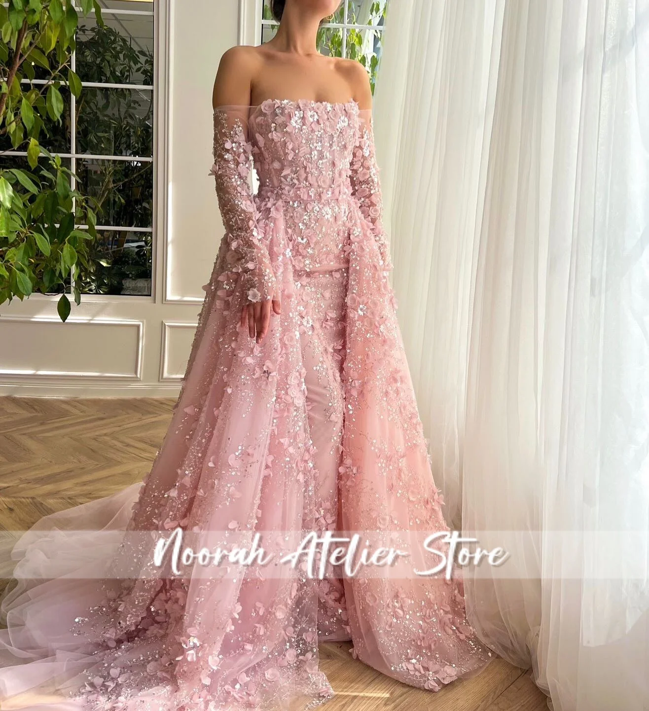 Elegante doce rosa 3d flor lantejoulas luxo dubai vestidos de noite aline vestidos de casamento 2025 vestido formal 2025 personalizado