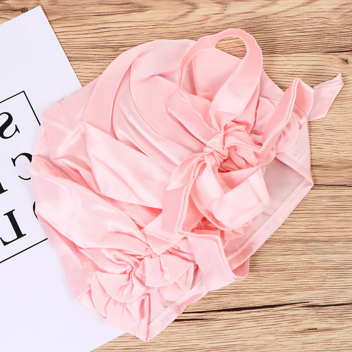 

1pc Silk Sleeping Hat For Women Night Bonnet Hair Protector Satin Sleep Cap Lightweight Bowknot Design Light Pink