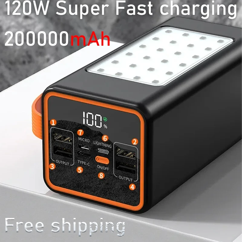 

200000mAh Two-way Fast Charging 120W Portable Charger Power Bank Fast Charging External Tito C for xiaomi iPhone W/LED Light