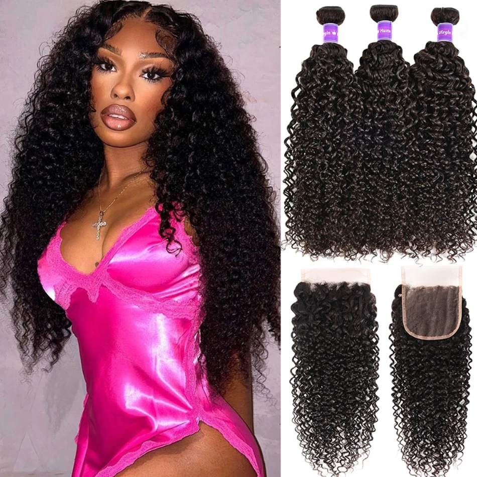 

12A Kinky Curly Human Hair Bundles With Frontal HD Transparent 13x4 Brazilian Jerry Curl Weave Deep Wave Bundles And 4*4 Closure