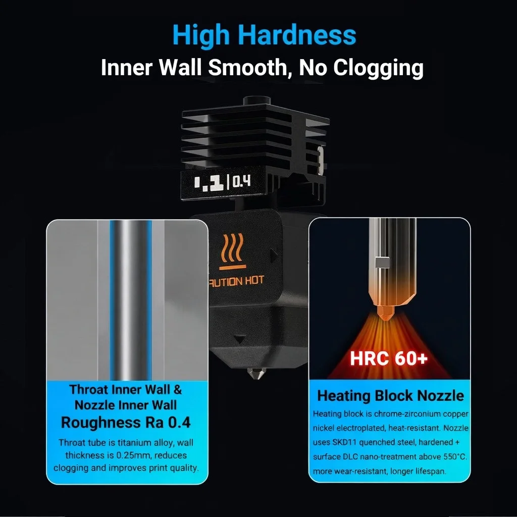 Bambu Lab Hardened Steel Nozzle Kit Detachable Hotend Compatible P2S H2D H2S H2C Stainless Steel Extruder 3D Printer Accessories