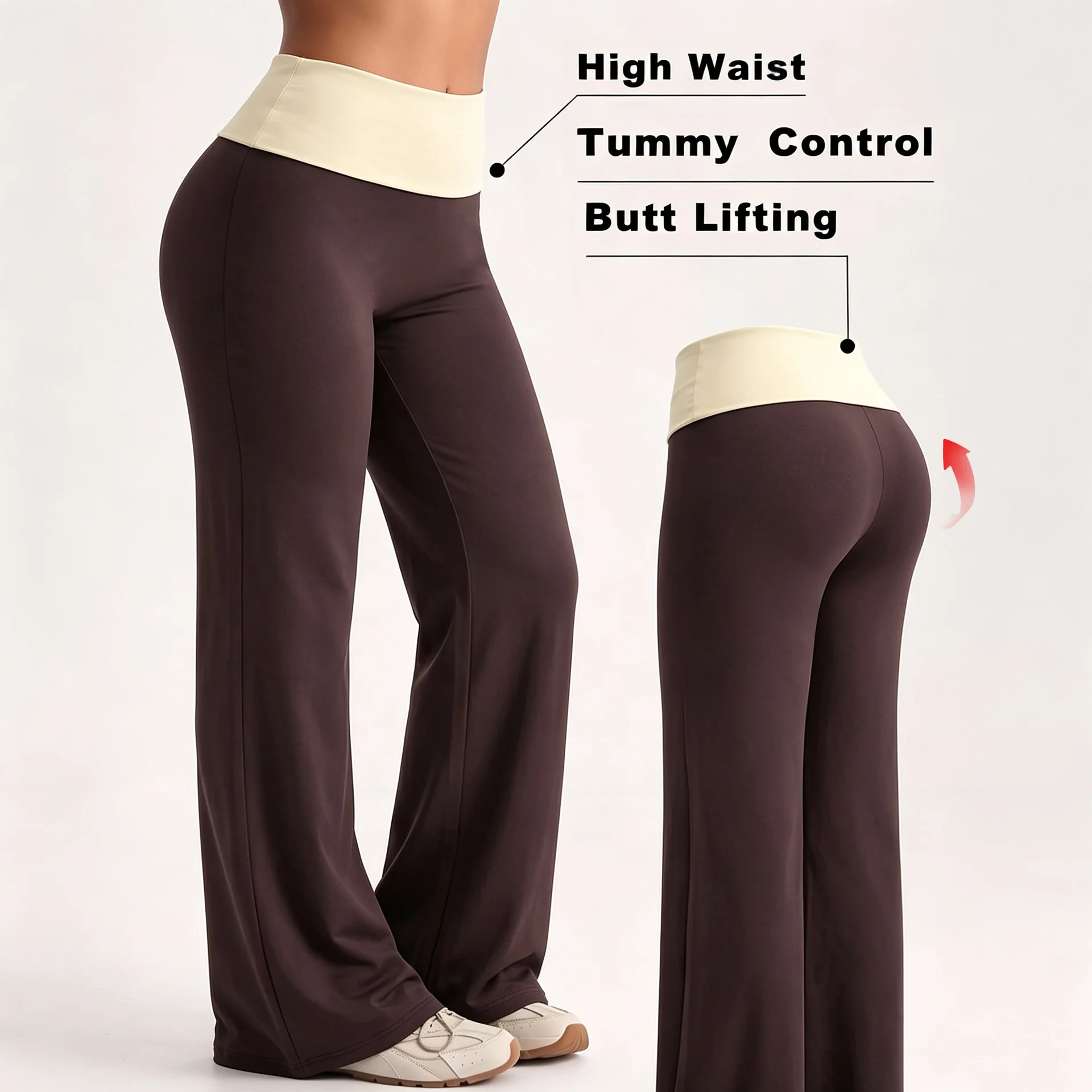 Yoga Pants Women Fold Waist Bell‑bottoms Fitness Leggings f Running Sport Workout Wide‑leg Pants Pilates Running Sports Trousers