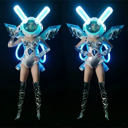 Mirror Sequins Silver Bodysuit Nightclub Gogo Dance Costume Adult Female Technology Sense Dancewear Dj Ds Rave Outfit
