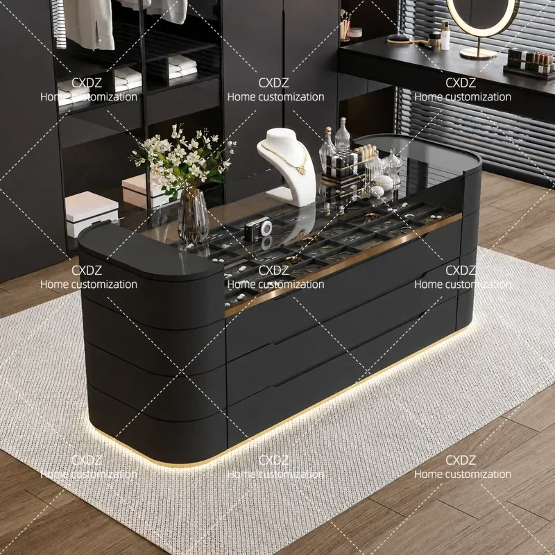 Modern Cream Double Sided Bucket Cabinet with Light Large Capacity Jewelry Display Locker for Master Bedroom Cloakroom