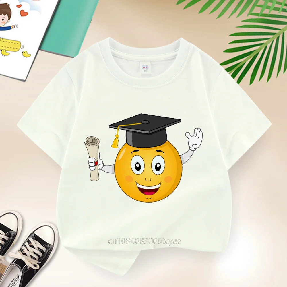 Summer 100% cotton Boys and Girls T-shirt Kids Baby Print cartoon smiley short sleeve Creative funny street short sleeve top