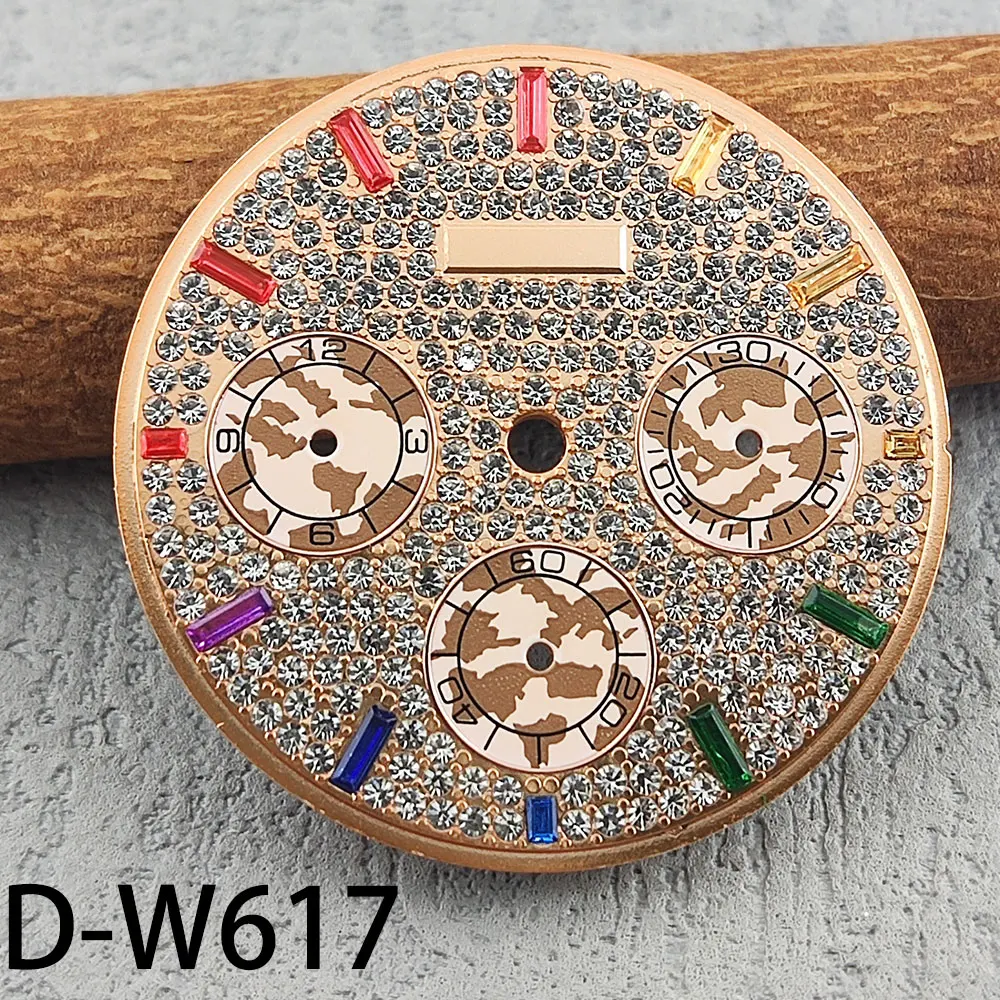 

Rainbow Stud Diamond Dial Suitable For VK63 Movement Green Light Custom Logo Quartz Timing Watch Accessory 29mm