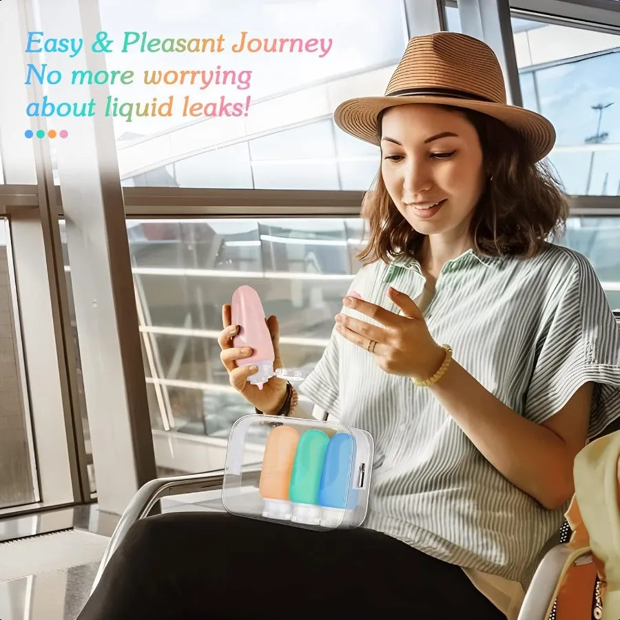 Reiseflaschen-Set für Toilettenartikel, TSA-zugelassene Behälter in Reisegröße, BPA-frei, auslaufsicher, nachfüllbar, flüssiges Silikon, zusammendrückbar
