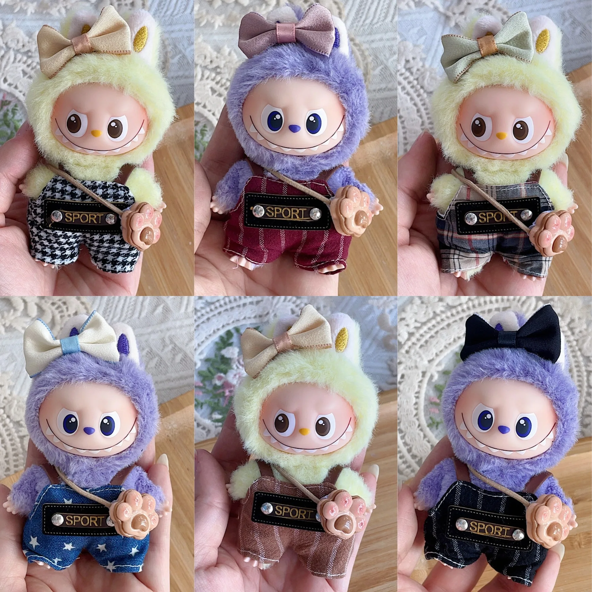 

10cm Mini Labubu 4.0 Doll Clothes 4th-Gen Labubu Heart Code Striped Plaid Star Suspenders Accessories for Mini Labubu