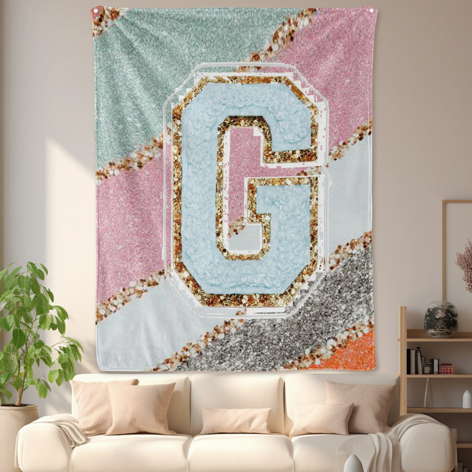 Blue And Green G Letter Embroidered Cozy Blanket For Contemporary Home Decor With Warmth And Elegant Design Style