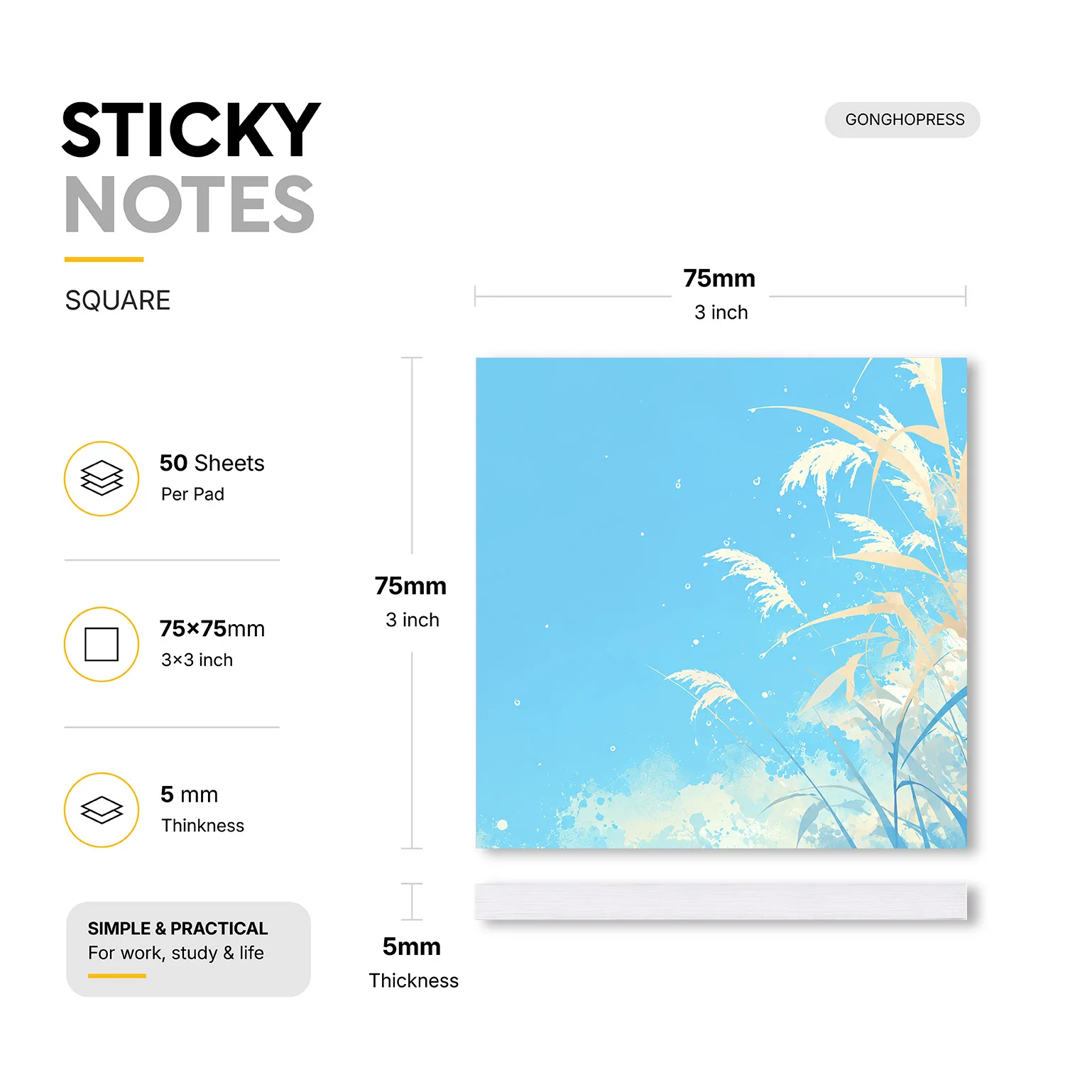 2pcs Blue Sky Grass Aesthetic Sticky Notes Set, Watercolor Nature Self Stick Memo Pads, 100 Sheet Total, Calm Minimalist Notepad