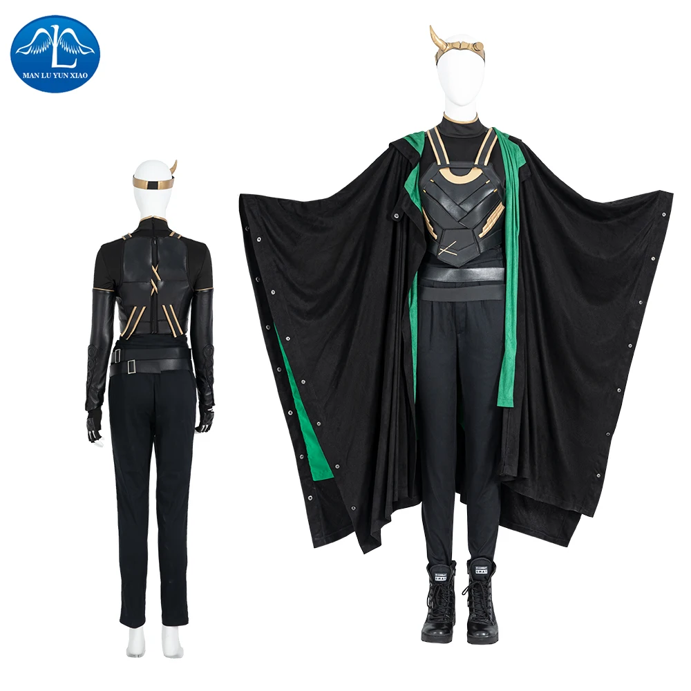

ManLuYunXiao 2021 New Lady Loki Cosplay Sylvie Lushton Costume Halloween Outfit Loki Helmet Women Cloak Uniform Custom Made
