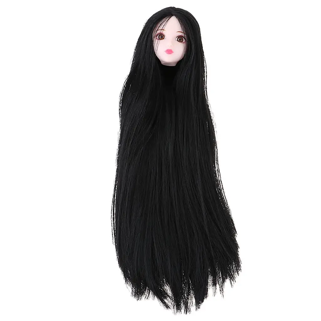 Black Straight Long Hair Head Sculpts Mold DIY Body Parts for for DOC 1/6 Fashion Doll DIY Custom Making