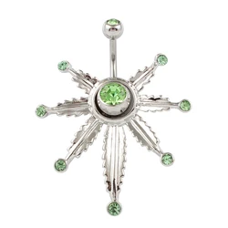 Maple leaf big style body jewelry women green stones belly button ring 14G Stainless Steel navel bar piercing fashion jewelry