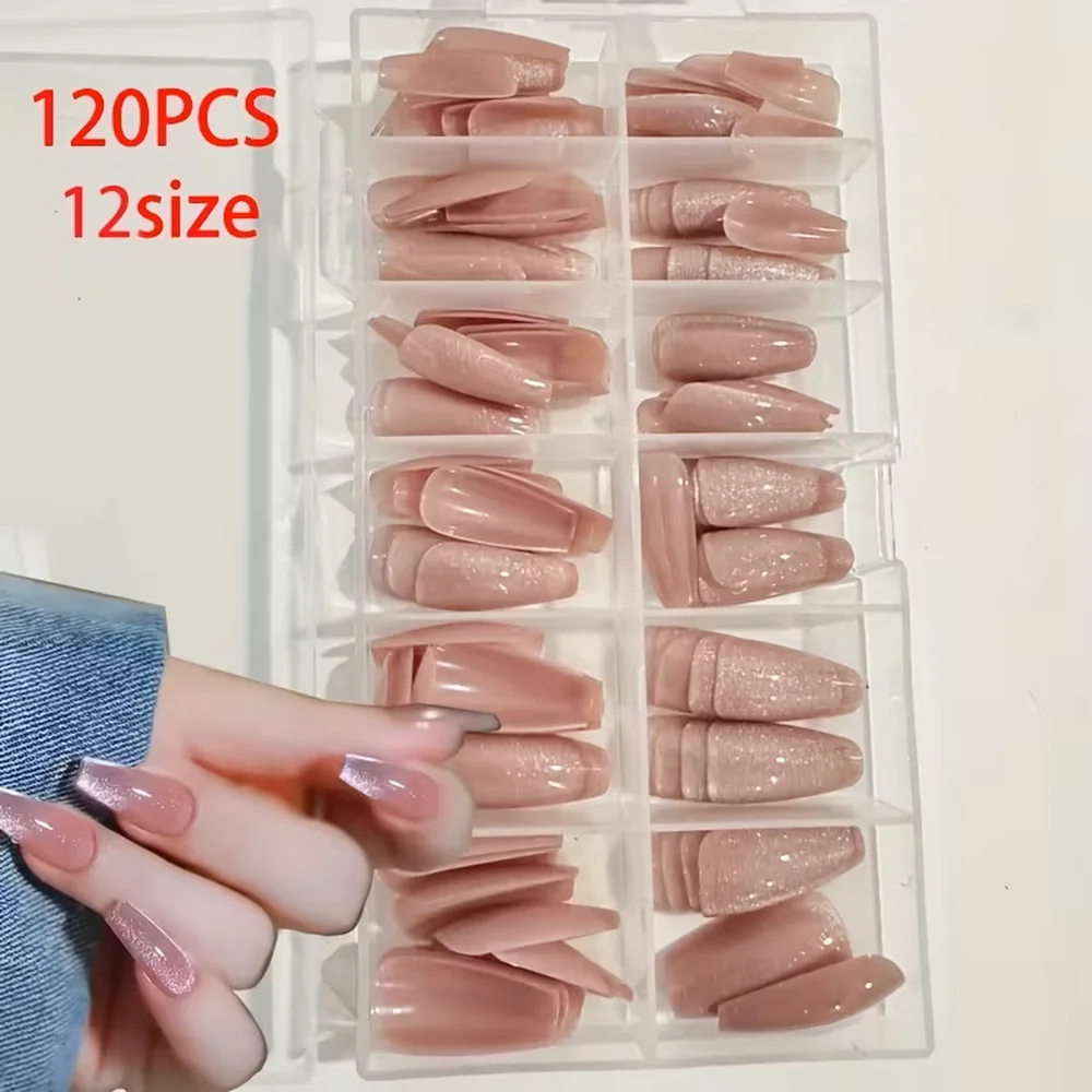 

120pcs Pure Skin Tone Cat Eye Nail Art LED Lamp Suitable for Women And Girls as Gifts Medium Long Ballet Nail Shape