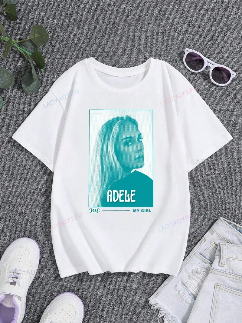 Adele Adkins Poster Print Top, Unisex Everyday Fashion Shirt for Spring and Summer, Short-sleeved Casual Cotton T-shirt