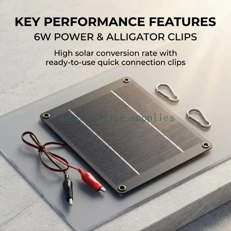 K43B 6W 12V Solar Battery Charging Panel with Red and Black Clamps for Supplemental Charging, Outdoor Backup, and Vehicle