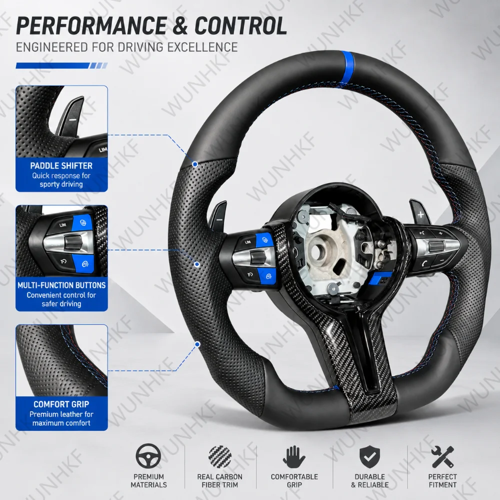 Upgrade Steering Wheel Black Perforated Leather For BMW M3 F30 F20 F48 F80 F25 E90 E87 X5 E70 F01 F10 Accessories Blue Mark