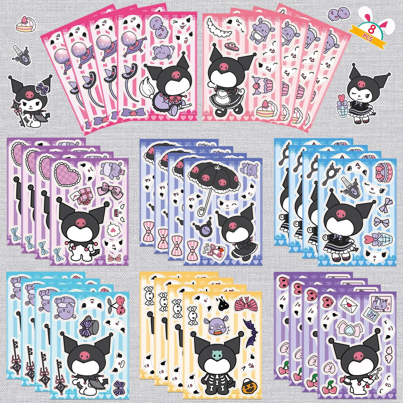 

8 Pcs Sanrio Kuromi Cartoon Stickers Make a Face Puzzle Stickers Kuromi Children Assemble Jigsaw Funny Games Kids Party Gifts