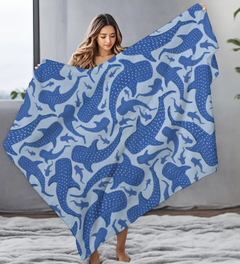 Whale Shark Blanket Ocean Theme Blanket, Coastal Beach House Decor, Blue Aesthetic Throw Blanket, Soft Gift for Her Blanket