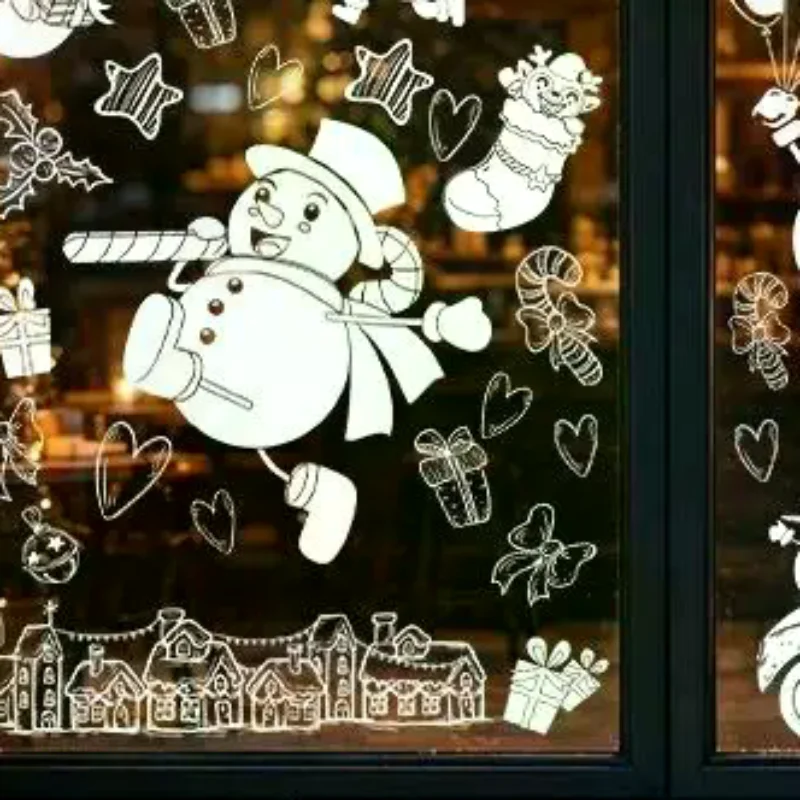 4Pcs Static-cling Glass Decals Christmas Featuring Snowmen Santa Claus Balloon