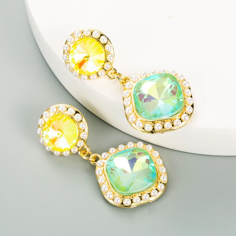ins Bright Geometric Pearl Earrings, Alloy Rhinestones Fashion Temperament S925 Silver Needle Earrings