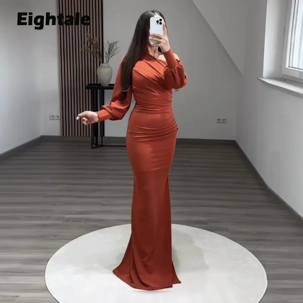 

Eightale Evening Dress for Wedding Party One Shoulder Chiffon Long Sleeves Formal Occasions Arabic Prom Gown robe de soirée