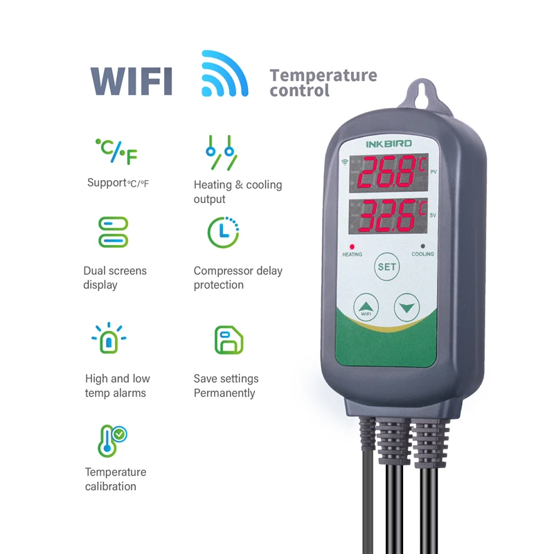 INKBIRD ITC-308-WIFI Heating And Cooling Digital Temperature Controller For Seeding Incubation Outlet Thermostat Plug and Play