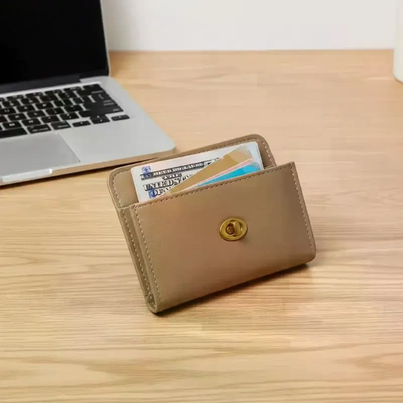 Retro PU Leather Coin Purse Portable Lightweight Small Women Wallet with Secure Lock for Key Card Change Daily Carry