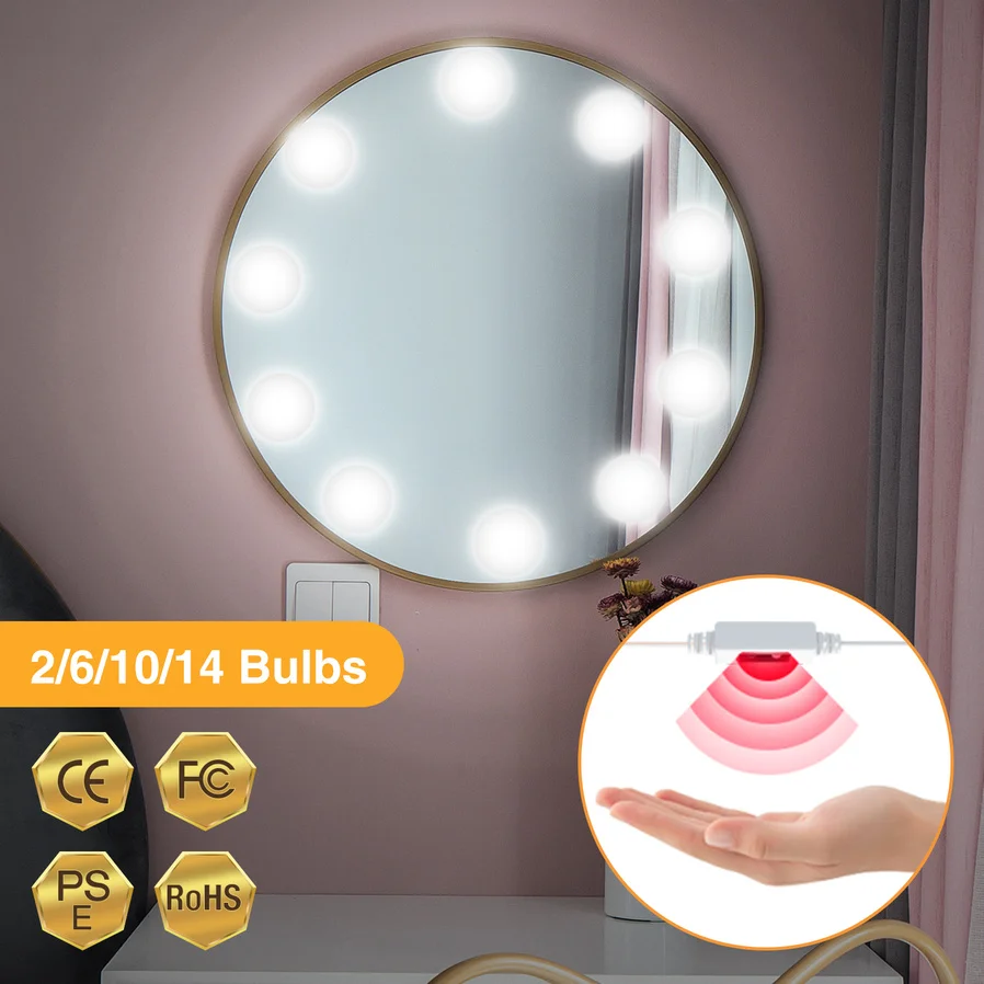 MUNLII LED hand scanning induction mirror light USB power supply for Mirror Vanity Light Make up Bathroom Dressing Table Lamp