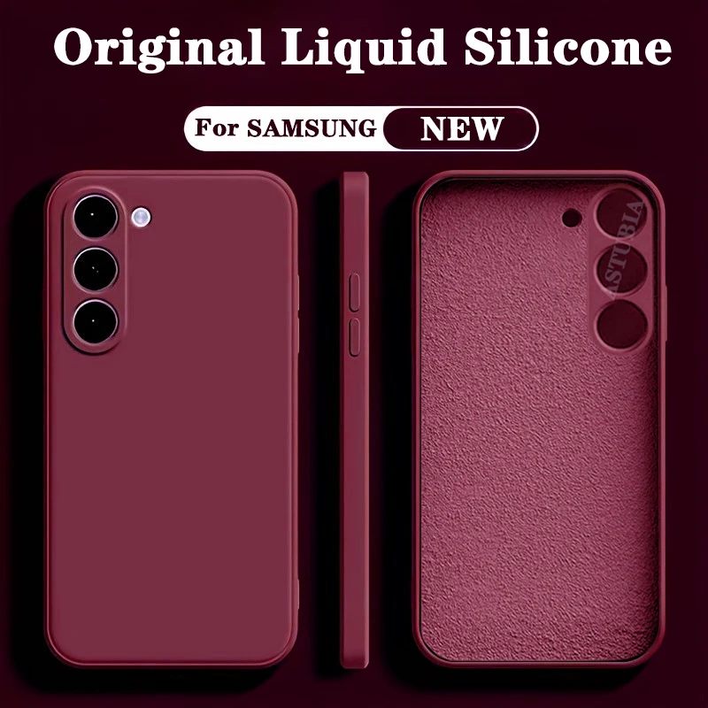 

Silicone Phone Case for Samsung S25 S24 S23 S22 S21 S20 Ultra Plus Fe A54 A55 5G Liquid Shockproof Soft Luxury Original Cover