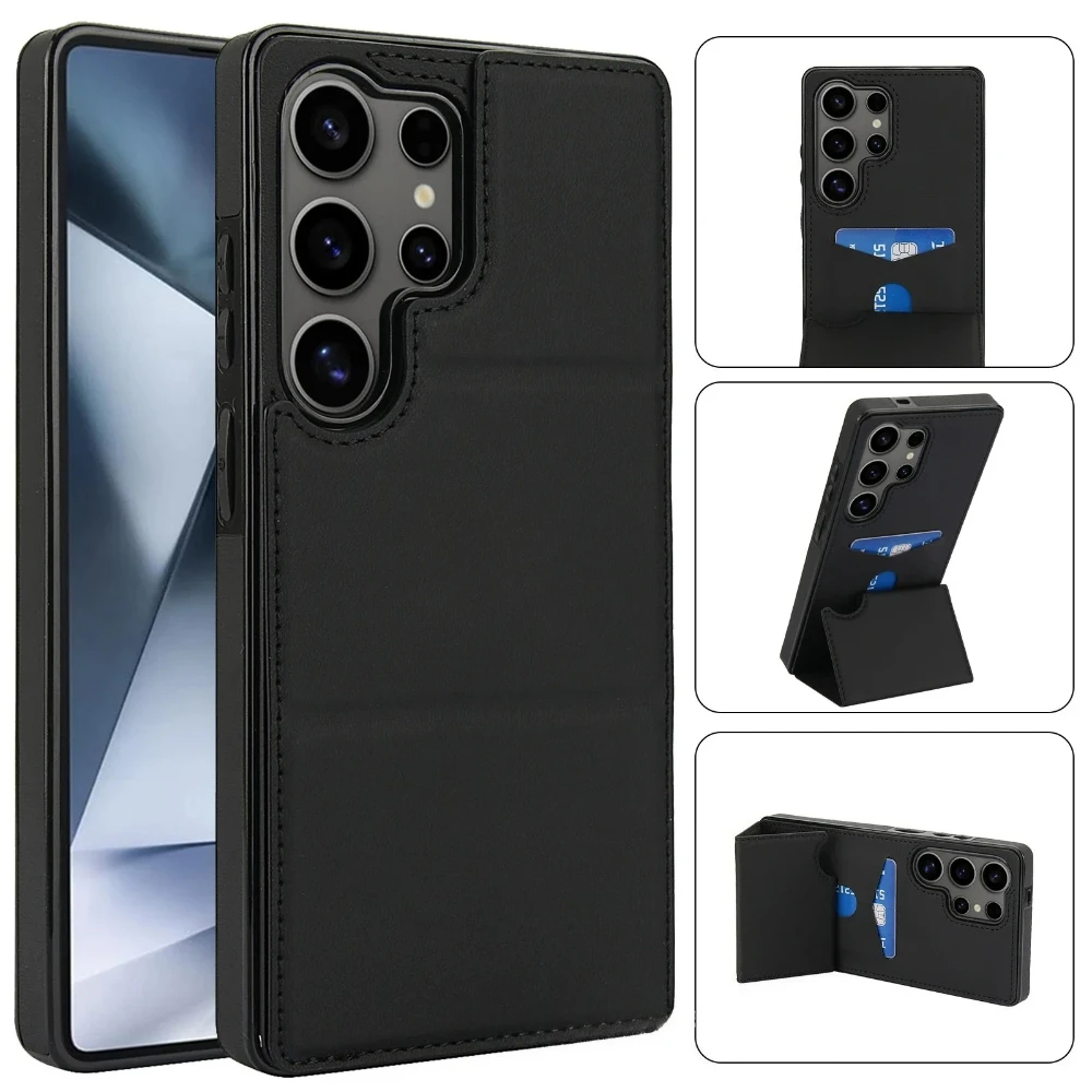 

Чехол для телефона с магнитным держателем для карт для Samsung Galaxy S25 Ultra Edge S24 Plus S23 Fe S22 + S21 S20 Невидимый кожаный чехол с кронштейном