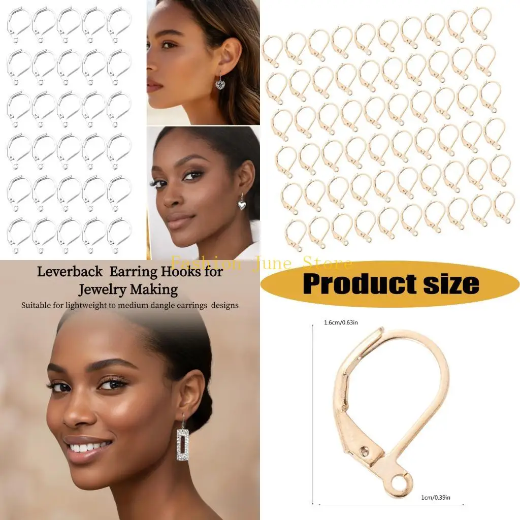 N5KA Earring Hooks for Jewelry Making, 60 Piece Leverback Metal Set with Bottom Loop for Drops, Beads and Earring Repair
