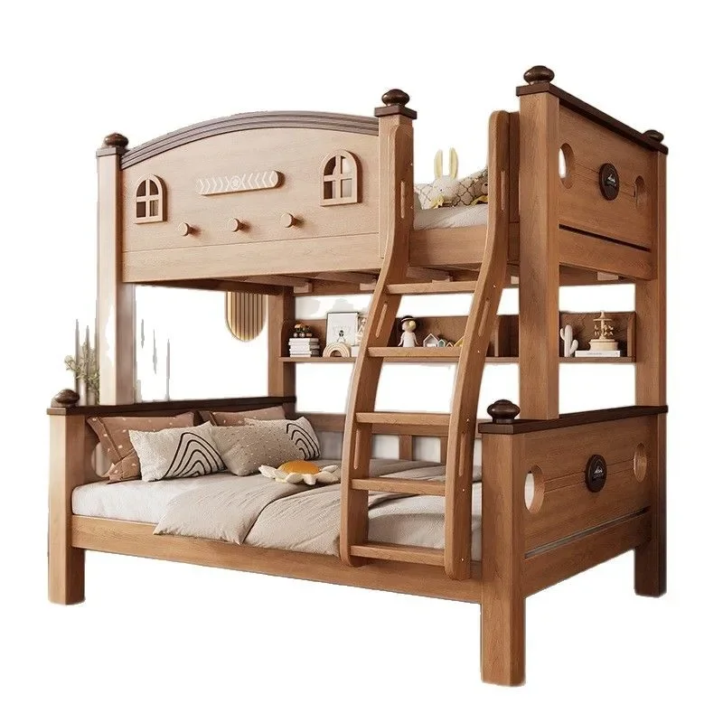 

All solid wood Liriodendron children's upper and lower beds Bunk beds Multifunctional high and low children and mothers Two-la
