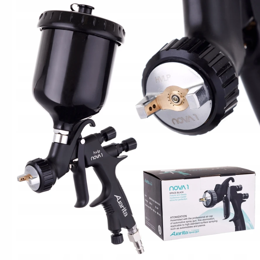 NOVA 1 Original Auarita Spray Gun HVLP Nozzle 1.3mm Gravity Feed Black 600ml