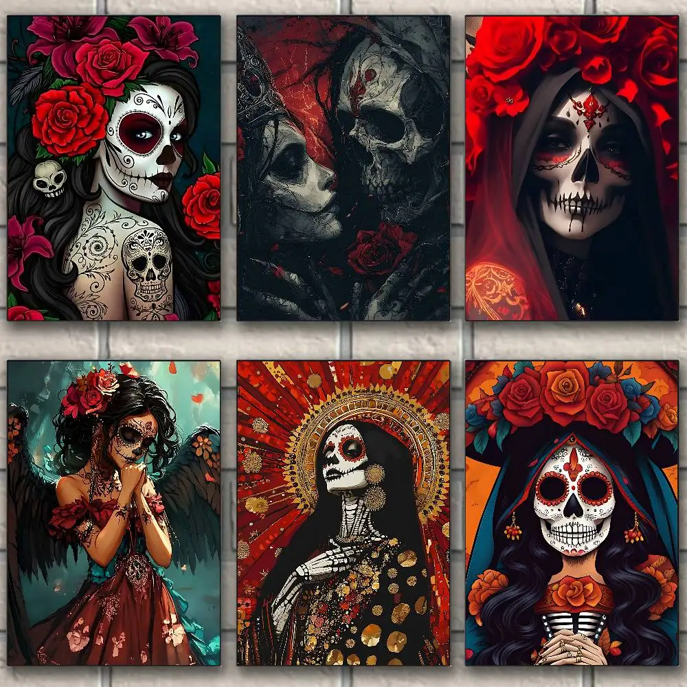 

Mexican Catrina Skull Poster Fancy Poster Wall Sticker for Living Room Bar Vintage Decorative Painting