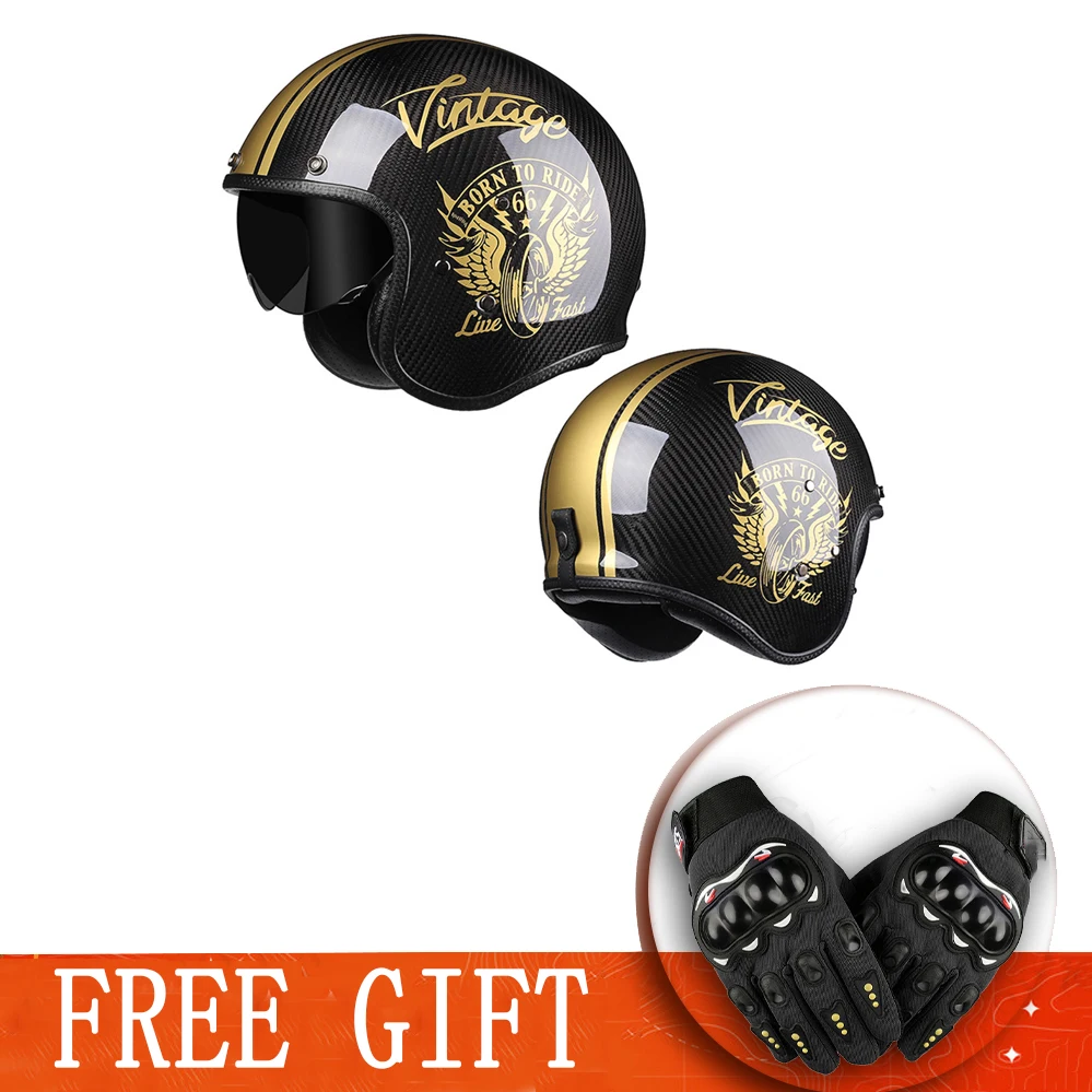 

Motorcycle Helmmet Carbon Fiber Half Face Motorbike Casco Capacetes Super Lightweight Vintage Helmet 3/4 Jet Scooter Casques DOT